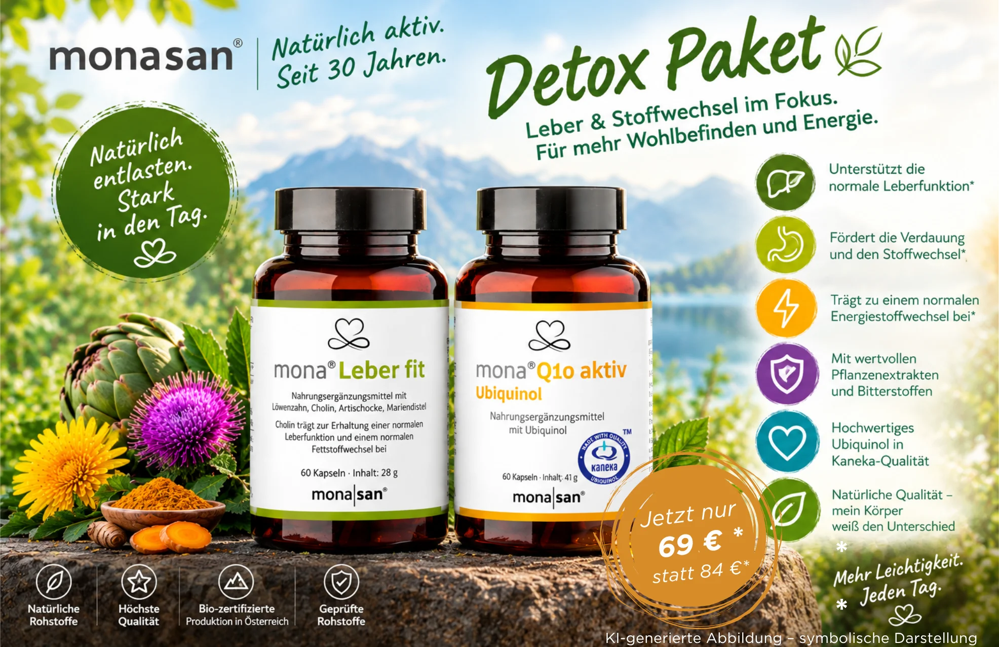 Detox Sparpaket - mona Leber fit und mona Q10 aktiv Ubiquinol