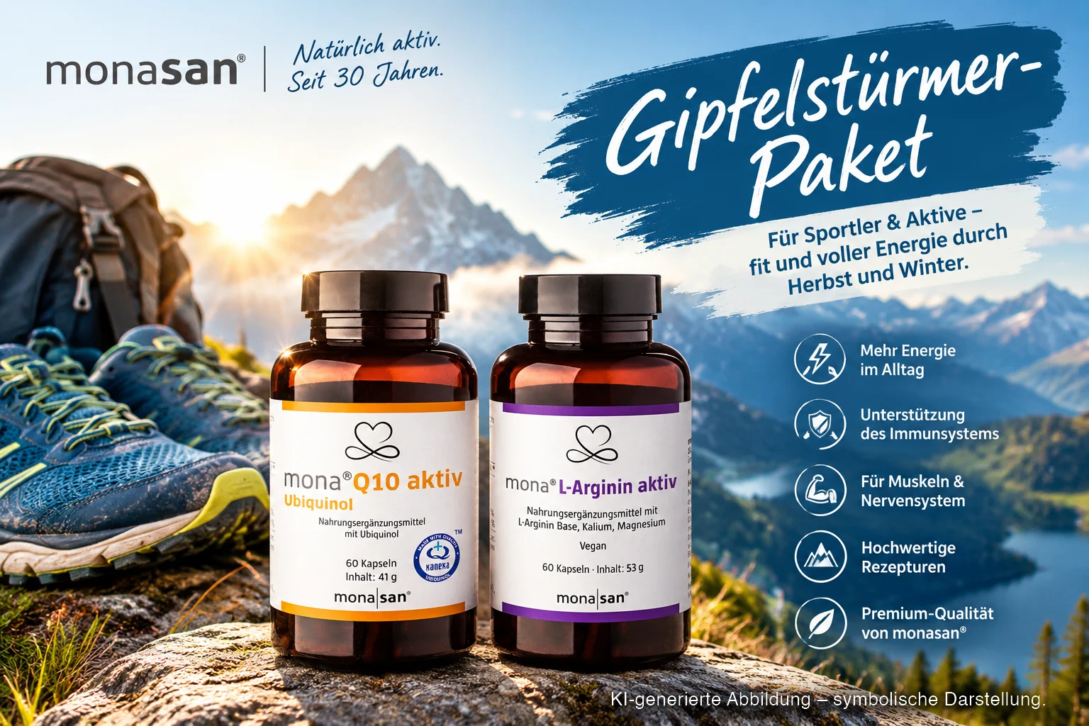 Gipfelstürmer-Paket - mona L-Arginin aktiv und mona Q10 aktiv Ubiquinol